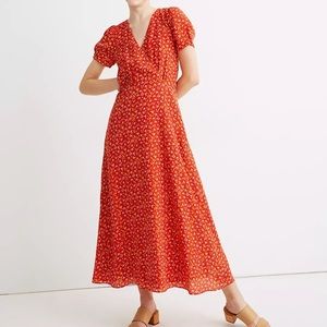 Madewell silk floral puff sleeved wrap dress